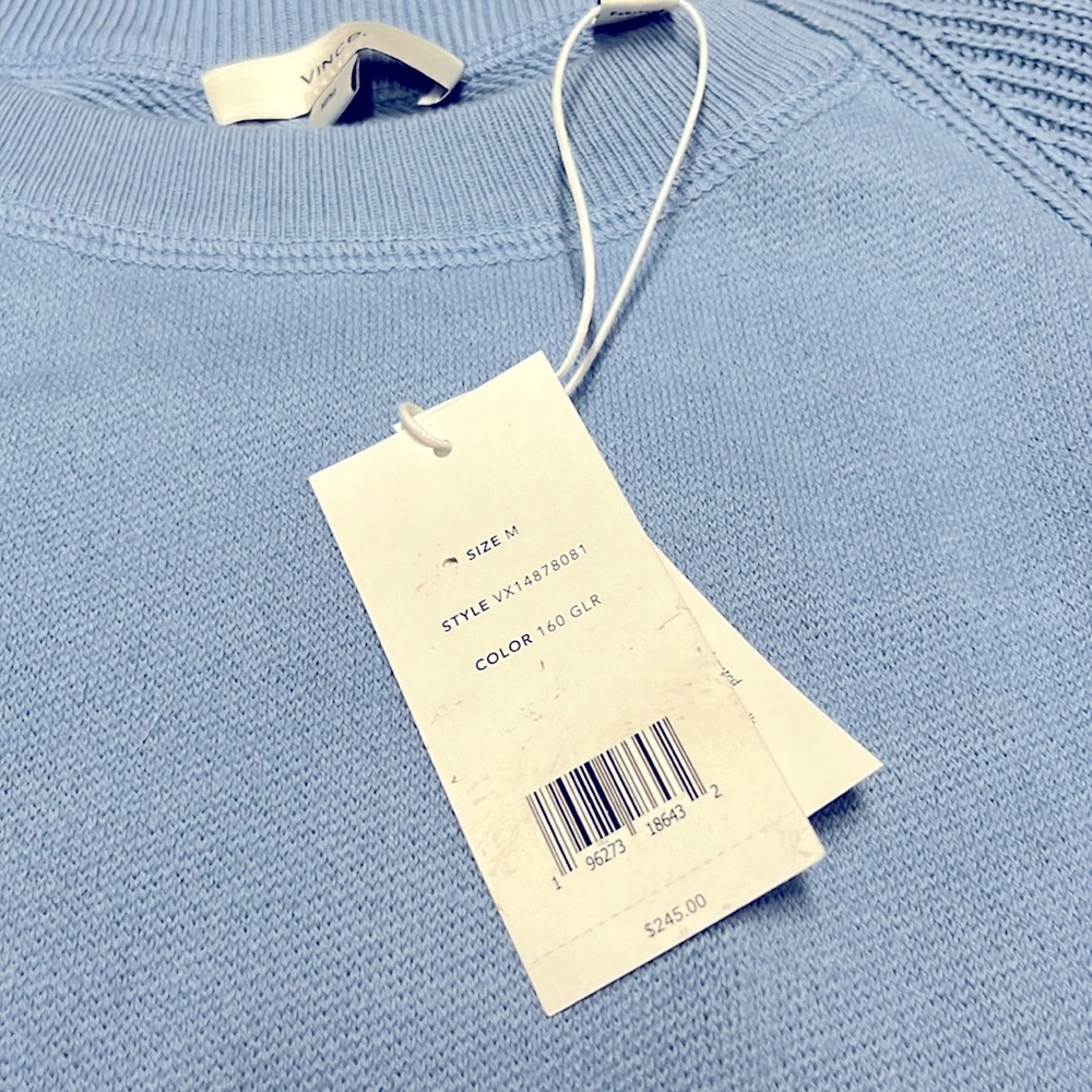 Vince Ribbed Cotton Pullover, Glacier, NWT. Size Medium - Picture 4 of 6
